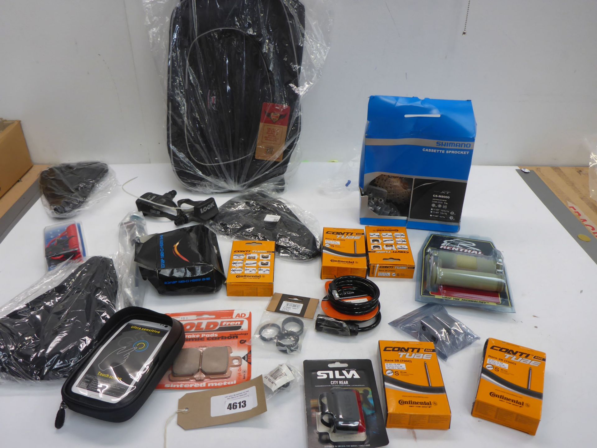 Motorbike & bicycle accessories including inner tubes, Shimano cassette sprocket, saddle covers,