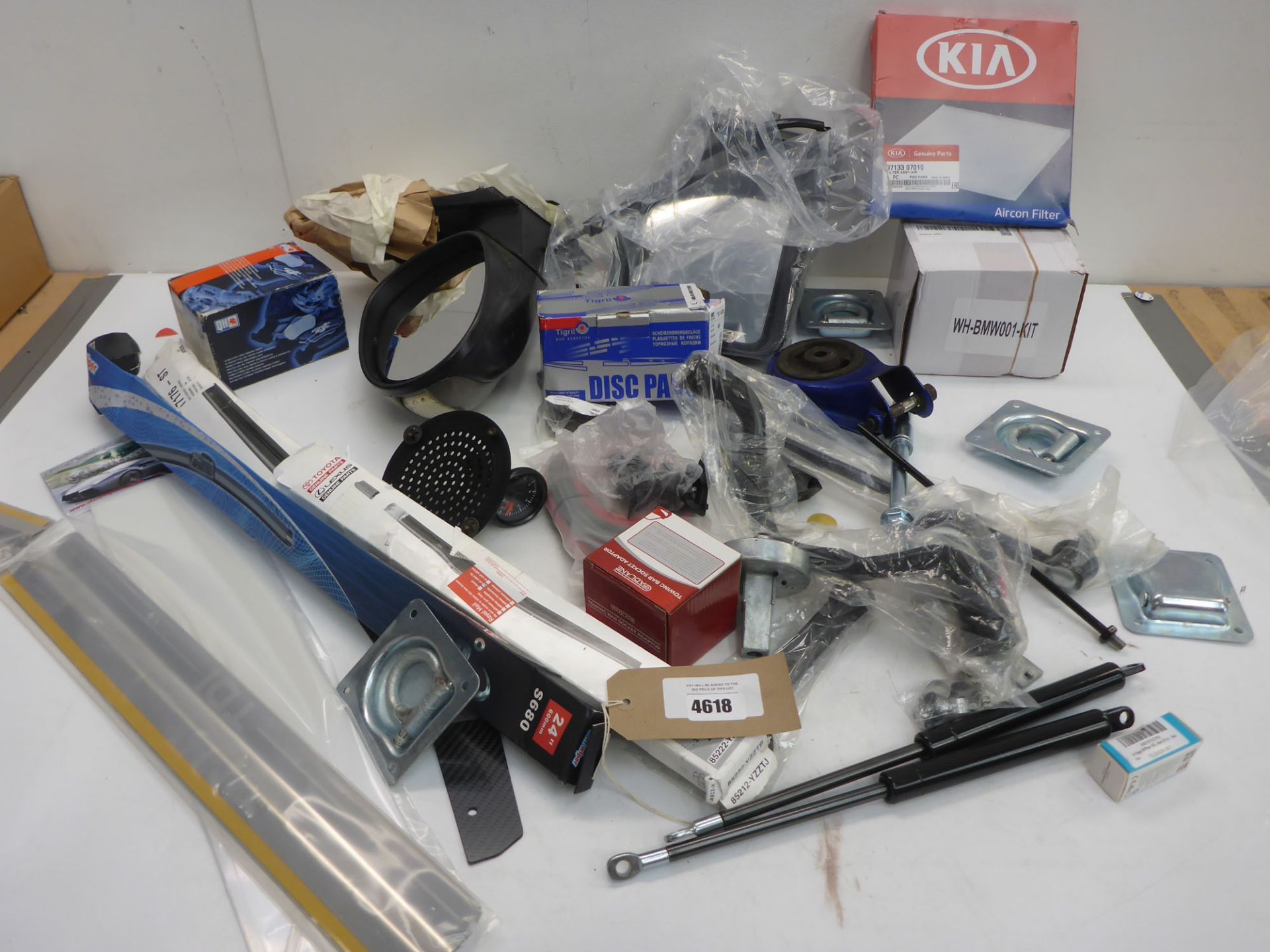 Car & bike accessories including brake pads, windscreen wipers, Aircon filter, wing mirrors etc