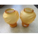 Pair of frosted glass Art Deco style bird decorated vases