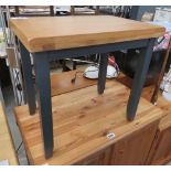 Oak topped sidetable on grey painted supports