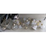 Quantity of glass and brass light fittings