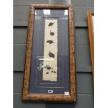 Framed and glazed collage of guinea fowl and chicks on parchment, by Gayle Dahl