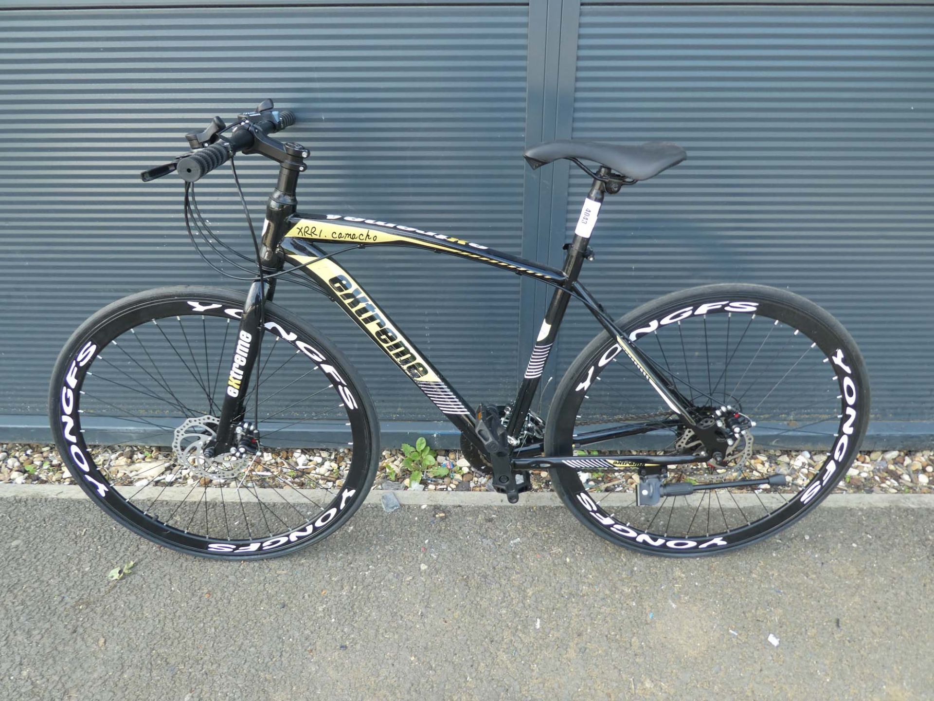 Extreme black and yellow town bike