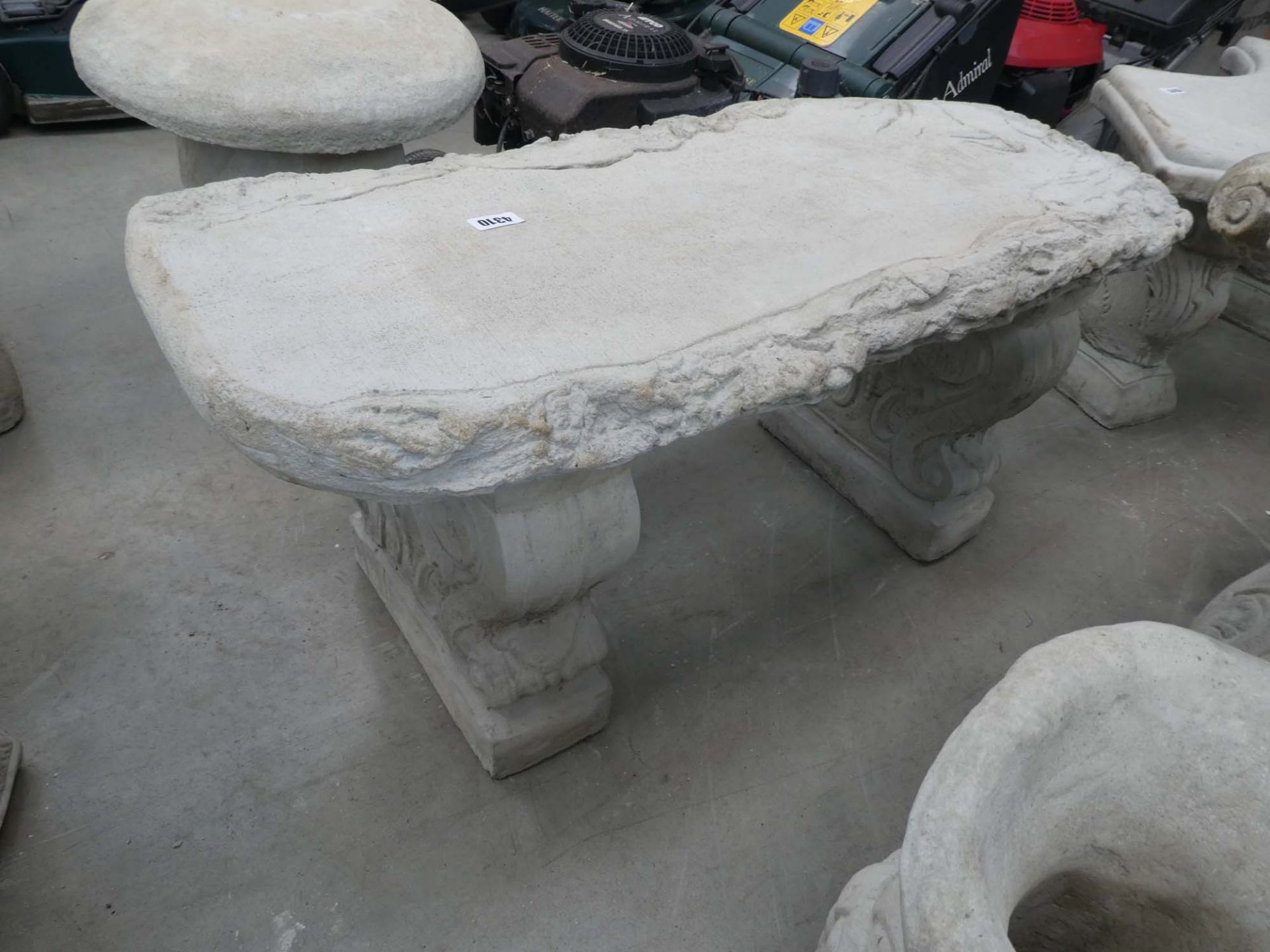Log style concrete bench top with legs