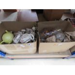 2 boxes containing quantity of floral patterned crockery, novelty tennis ball, teapots, plus