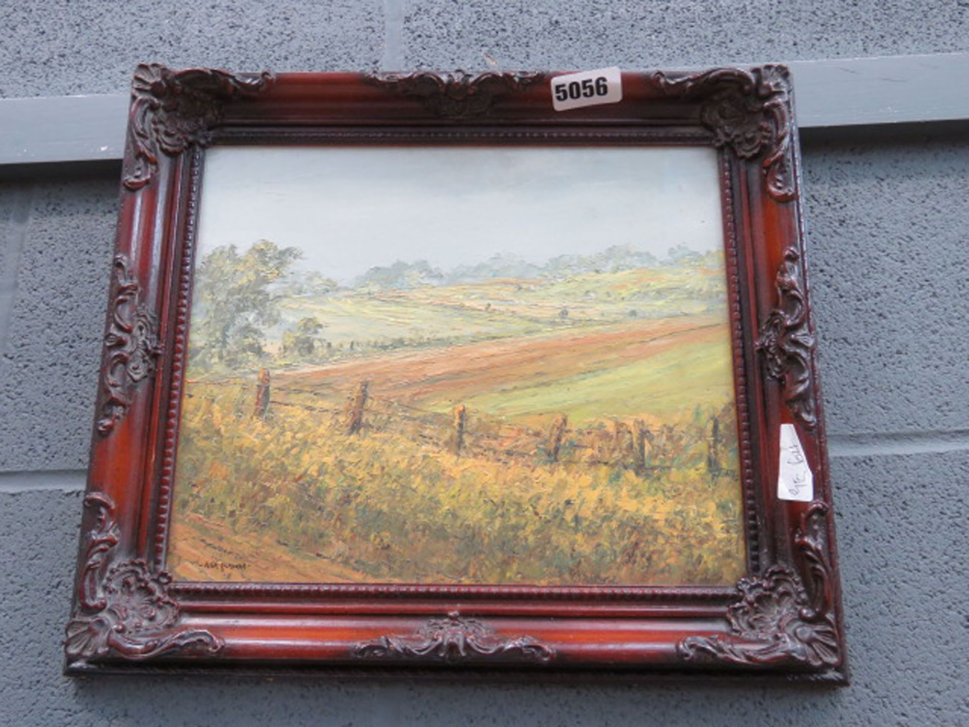 Peter Gladman oil on board - Fields with fence