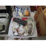 2 boxes containing blue and white Colclough and Indian tree crockery