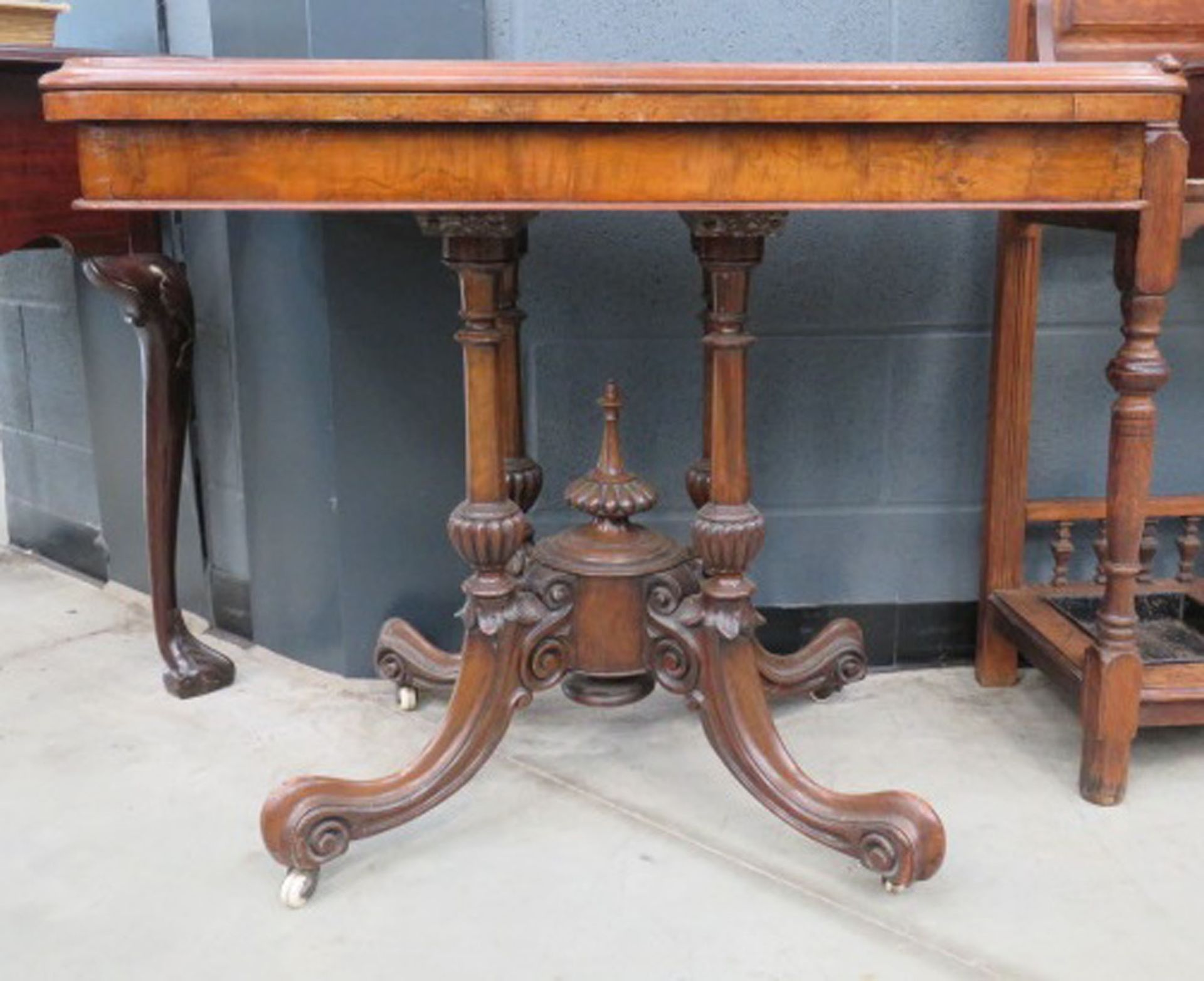 Victorian walnut fold over card table