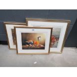 2 Arthur Elsley prints - Children with Dog and Pony plus still life nuts and wine goblets