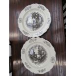 Pair of Wedgwood American theme plates - the Public Goal and Bruton Parish Church