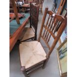 4 turned beech dining chairs with rush seats plus one carver