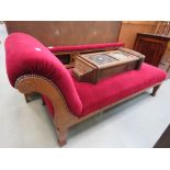 Maroon upholstered Edwardian chaise longe