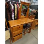 Pine dressing chest with stool