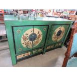 Green painted Oriental inspired sideboard