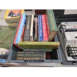 Box containing paperback copies of The Lord of the Rings and The Hobbit, plus quantity of cookbooks