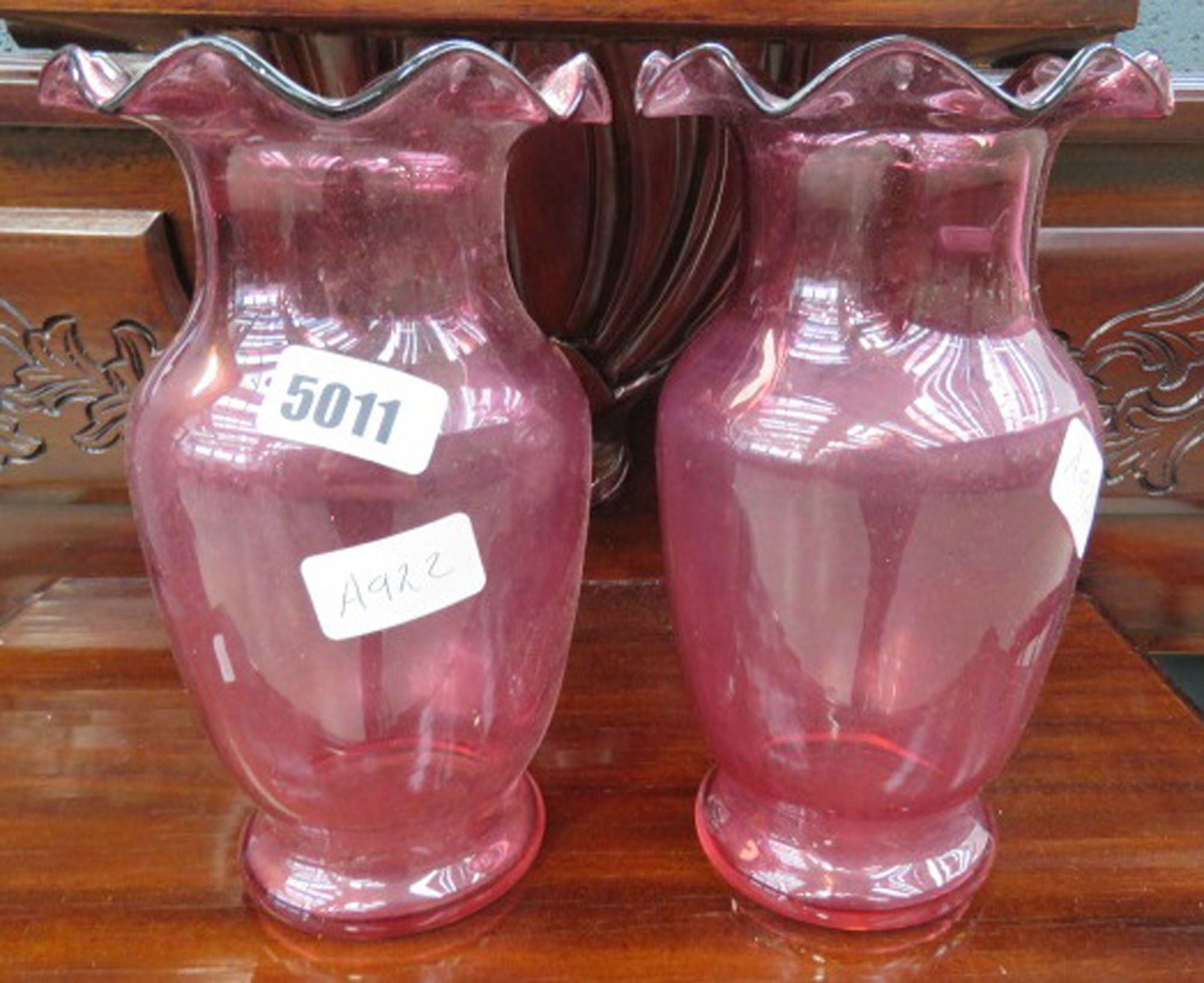 Pair of Cranberry glass vases