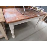 Pine kitchen table with white painted base