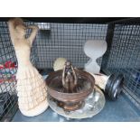 Cage containing resin figures, metal ware and collectors plates
