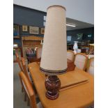 Brown glazed studio pottery table lamp with shade