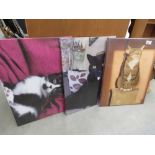 Three modern cat wall hangings