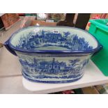 Blue and white glazed footbath