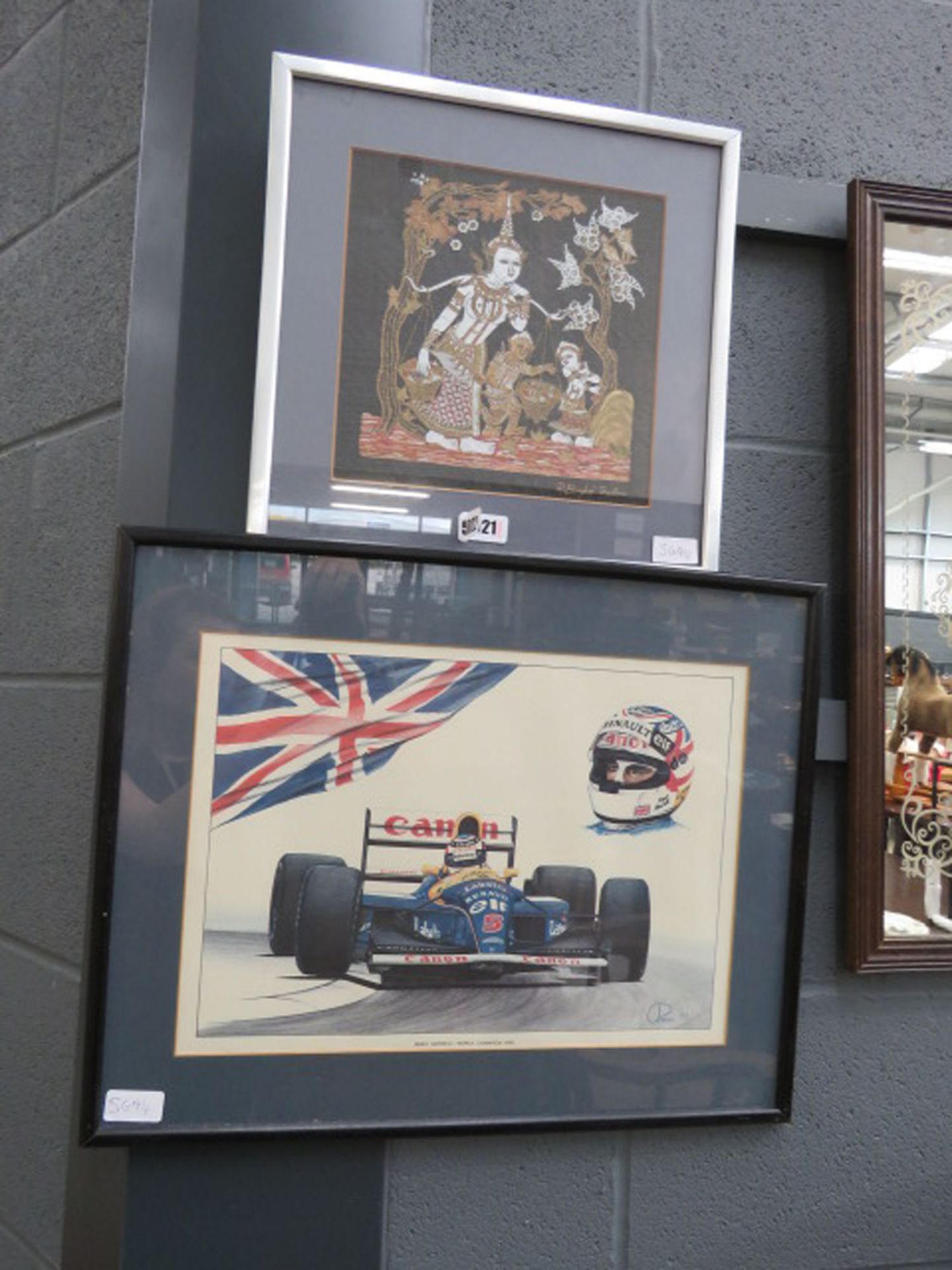 5021 Nigel Mansell print plus South East Asian print on silk