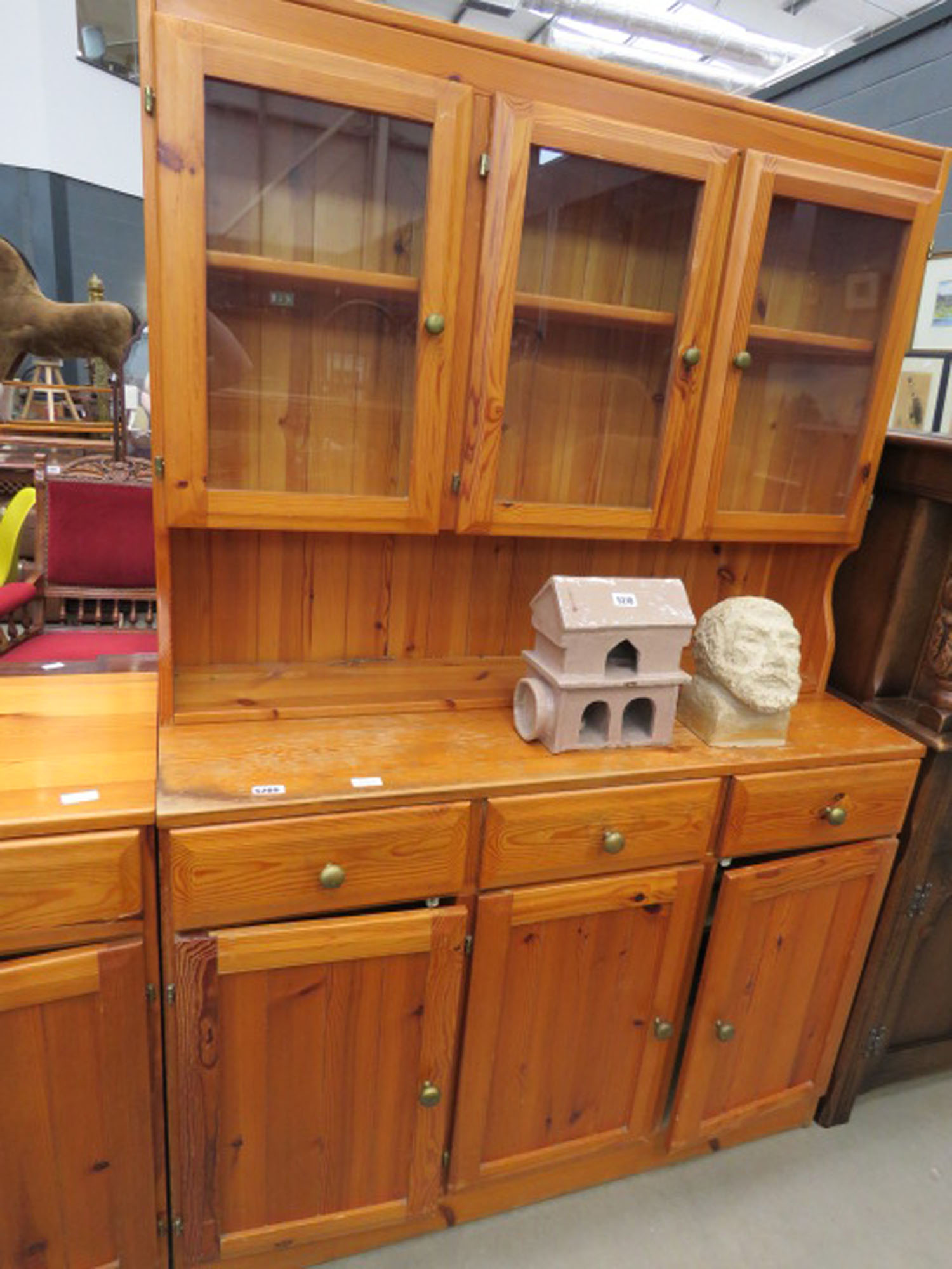 Pine dresser with glazed doors