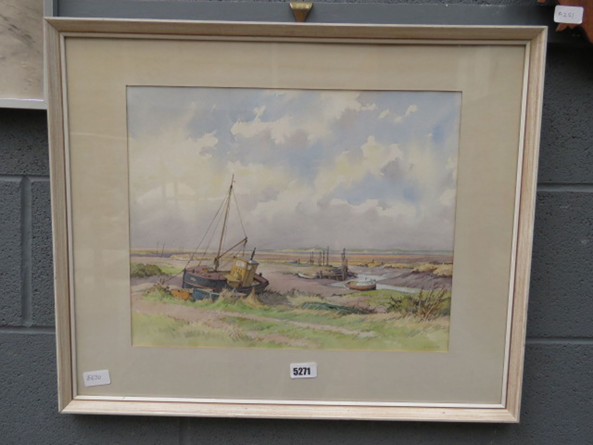 Watercolour of beached fishing boats