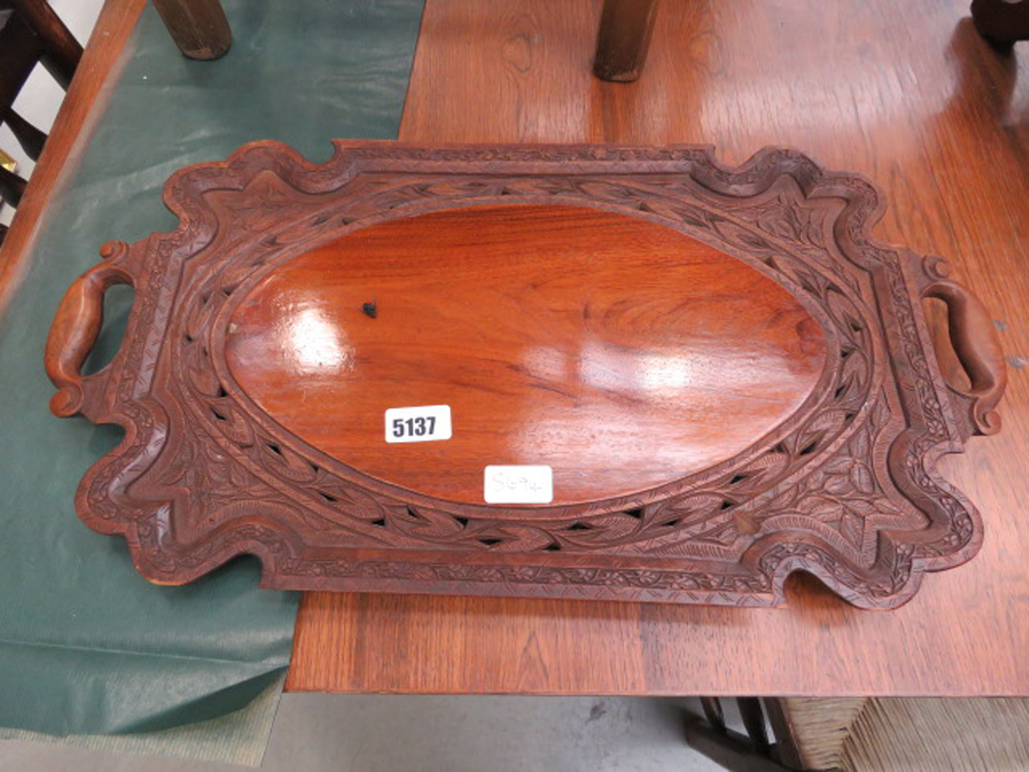 Carved wooden serving tray