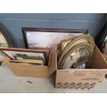 2 boxes containing Dutch and English engravings, print of the countryside, country cottages,