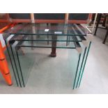 3 glazed and chrome nesting tables