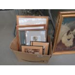 Box containing quantity of prints and paintings incl. country house, beached fishing boat,