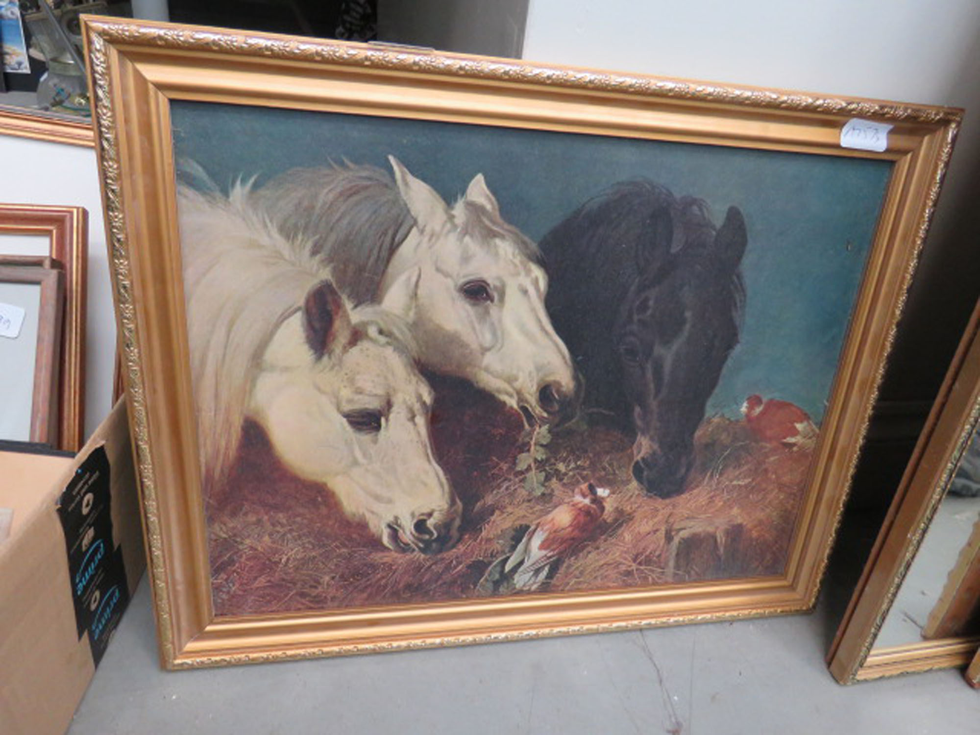 Print with horses in stable