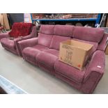 Purple fabric 3 seater sofa plus matching 2 seater