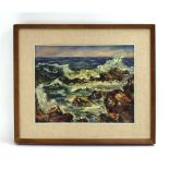 324 (4/6) English School, 20th century,Waves on a rocky shoreline,unsigned,oil on canvas,26.5 x 24