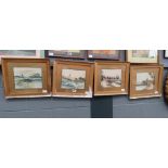 4 framed and glazed watercolours of country scenes with cottages, bridge and river signed 1921 H.
