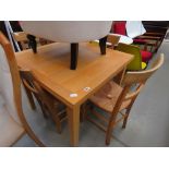 beech drawerleaf table plus 4 chairs with rush seats