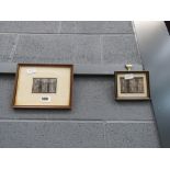 2 framed and glazed pictures with modern cut out Penny Black stamps