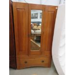 Satin walnut single door wardrobe with drawer under (as found)