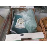 Box containing a qty of wine glasses plus a Wedgwood quartz clock