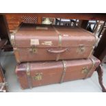 2 canvas travelling trunks with wooden ribs