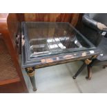 Black painted lamp table with glass insert