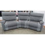 Grey leather effect and fabric curved modular three seater sofa