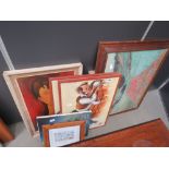 Quantity of paintings and prints to include Monet's ''Poppy field'', a Modigliani ''Study of a