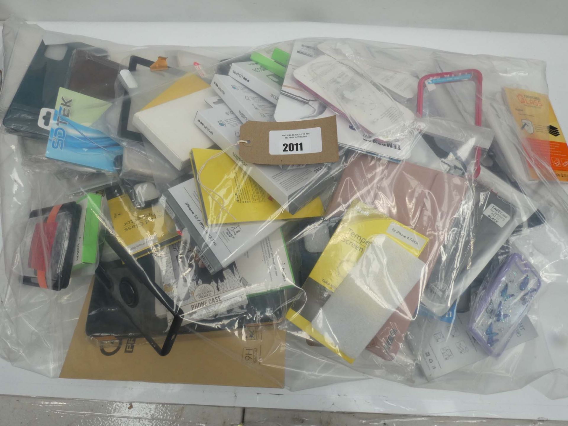 Bag containing quantity of mobile phone cases and covers