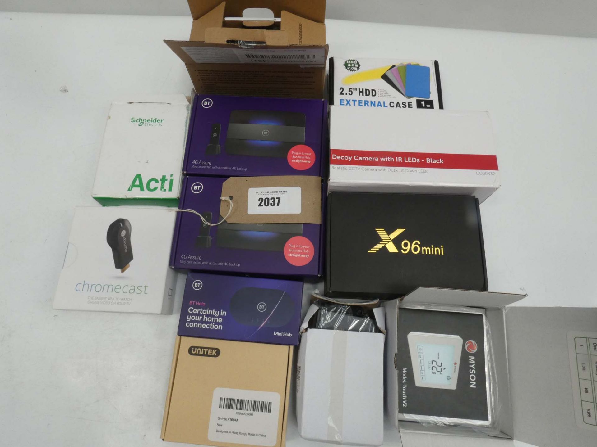 Media box, Decoy camera, Chromecast, HDD external case, BT 4G Assure dongles, etc