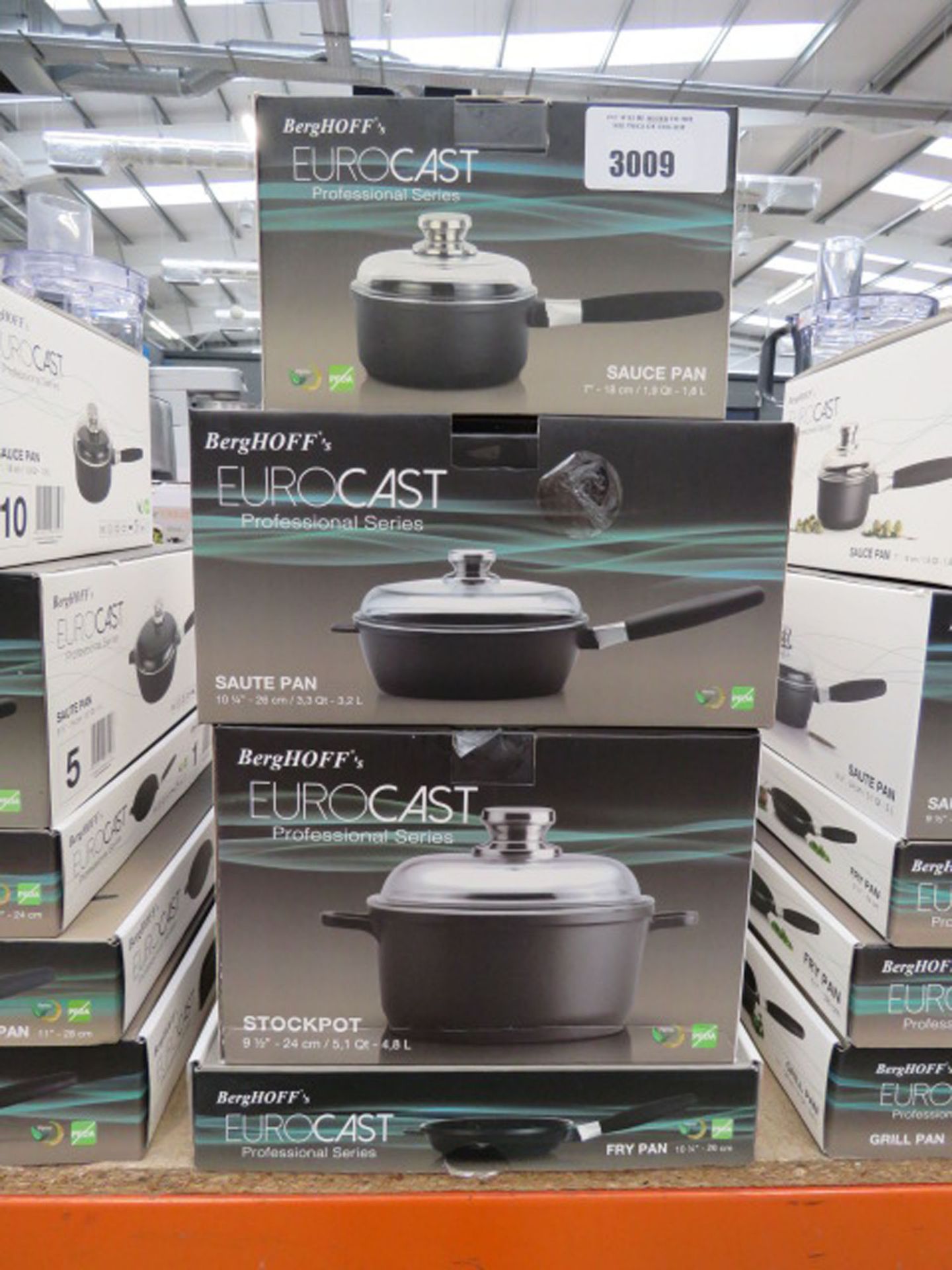 Selection of Berghoff Eurocast Professional series pots incl. stock pot, saute pan, etc.