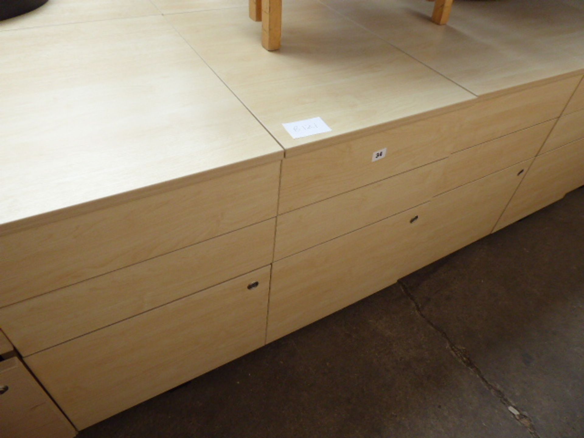 4 maple effect 3 drawer desk height pedestals, 43cm wide