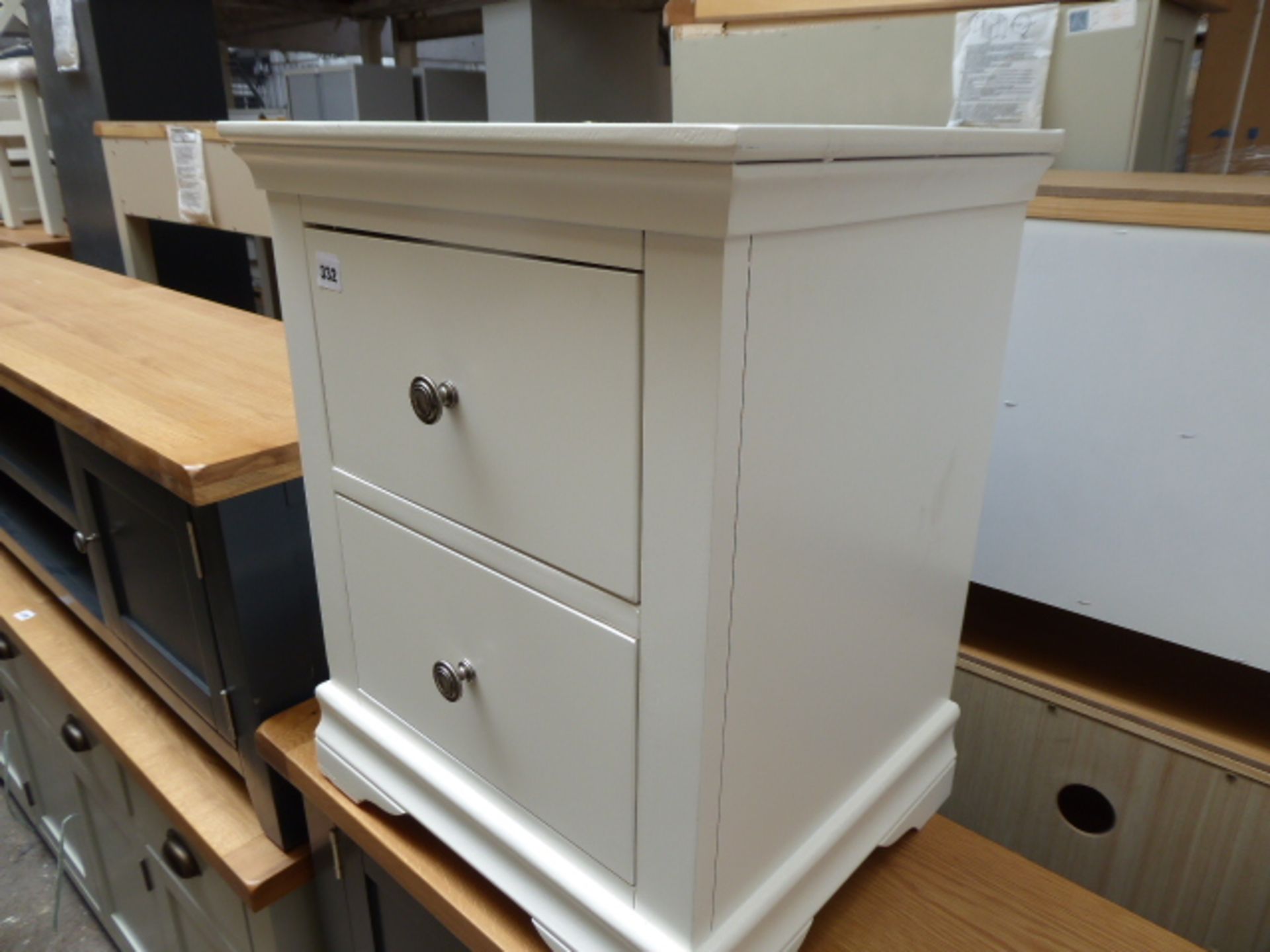 (718) White painted bedside 2 drawer unit, 50cm wide