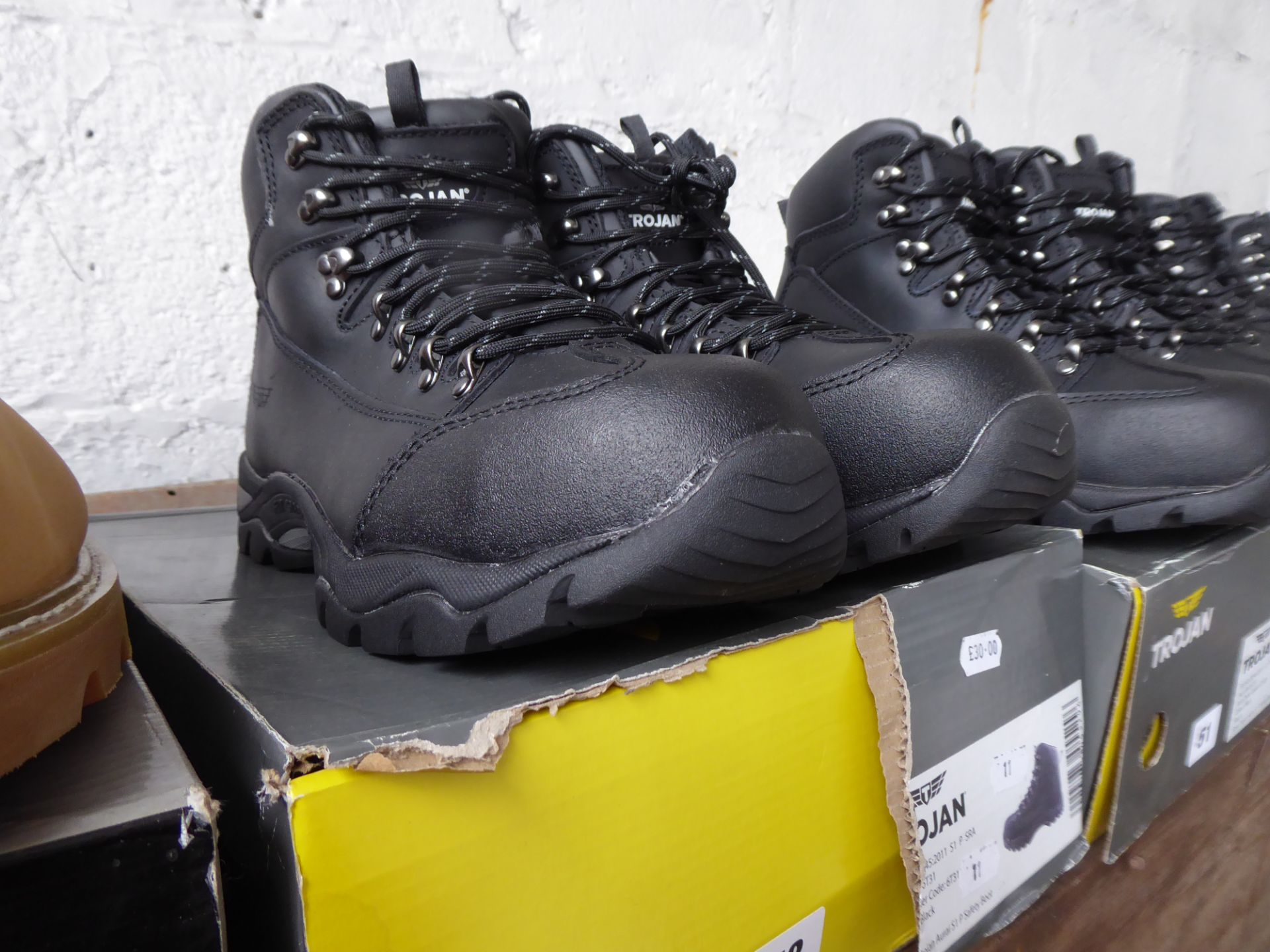 Boxed pair of Trojan safety boots, size 11